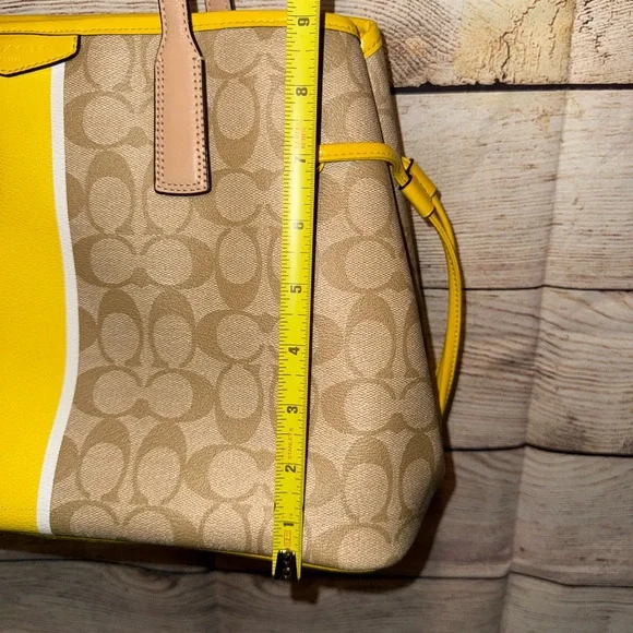 Coach Beige and Yellow Signature Drawstring Tote - Picture 7 of 12